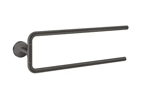Handtuchhalter von AXOR in brushed black chrome, mit zwei parallelen Armen und runder Wandmontage, zur Befestigung in Badezimmer oder Küche.